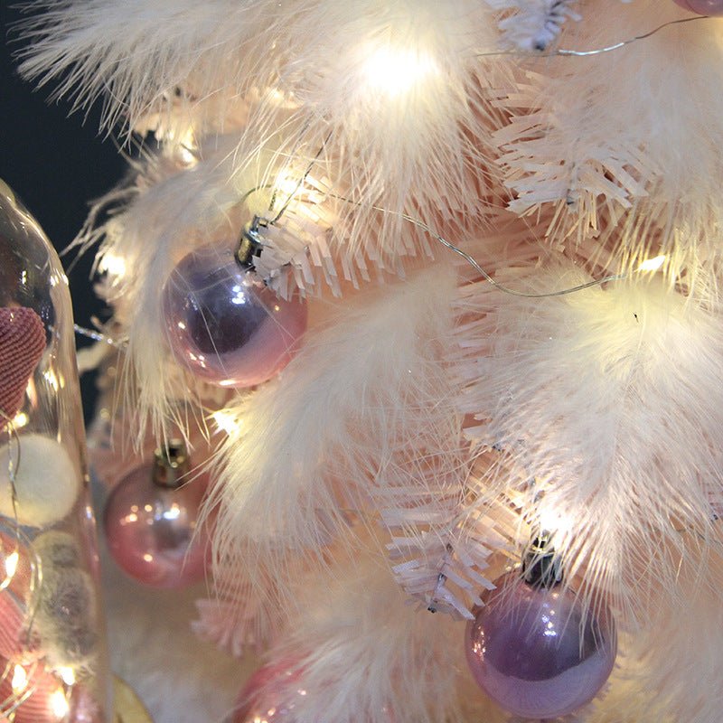 Women's Desktop Pink Feather Christmas Tree With Soft Warm Led And Premium PVC Wood LED Ornament - Merch Gone Viral