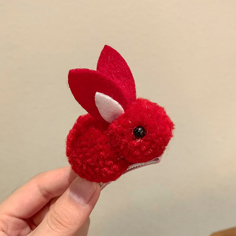 Soft Hair Barrettes for Kids with Bunny Wool Silhouette
