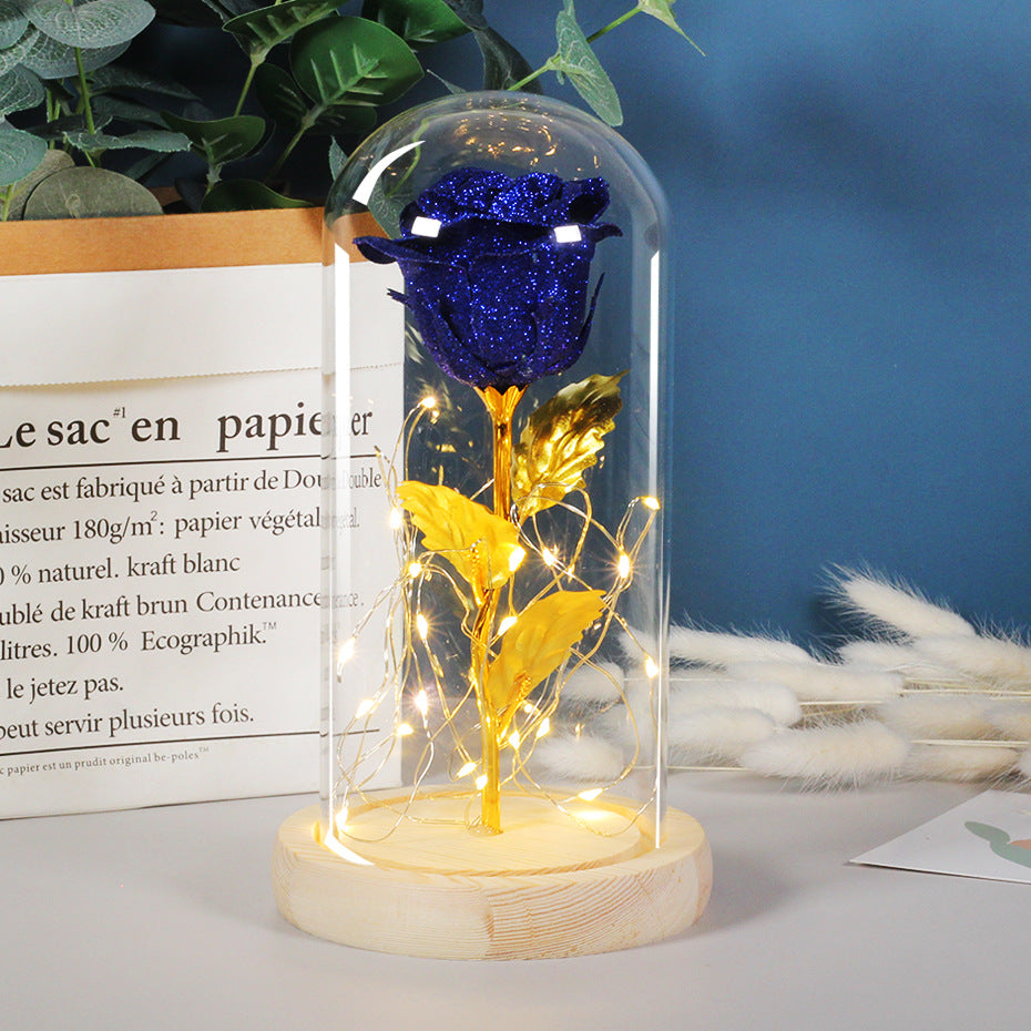 Illuminated Glass Rose Ornament with Eternal Glow for Home Decor