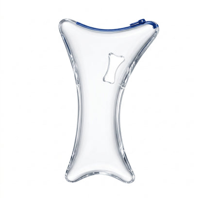 Clear Y-shaped storage pouch with a blue zipper