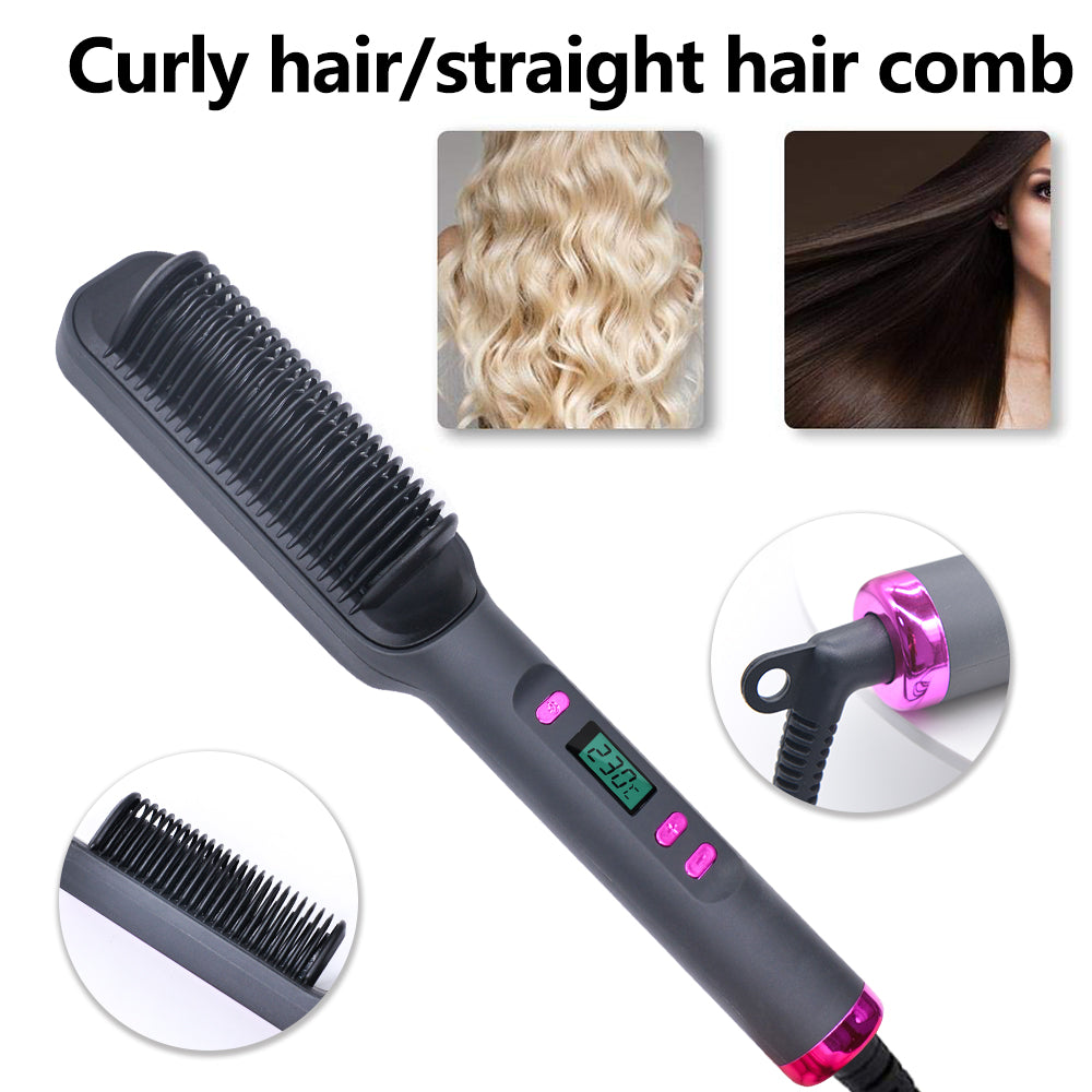 Wireless Hair Straightening And Curling Comb Tourmaline Ceramic Heating