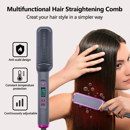 Wireless Hair Straightening And Curling Comb Tourmaline Ceramic Heating