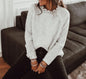 Soft Knit Sweater in Relaxed Fit with Enhanced Ease and Ruffle Neck