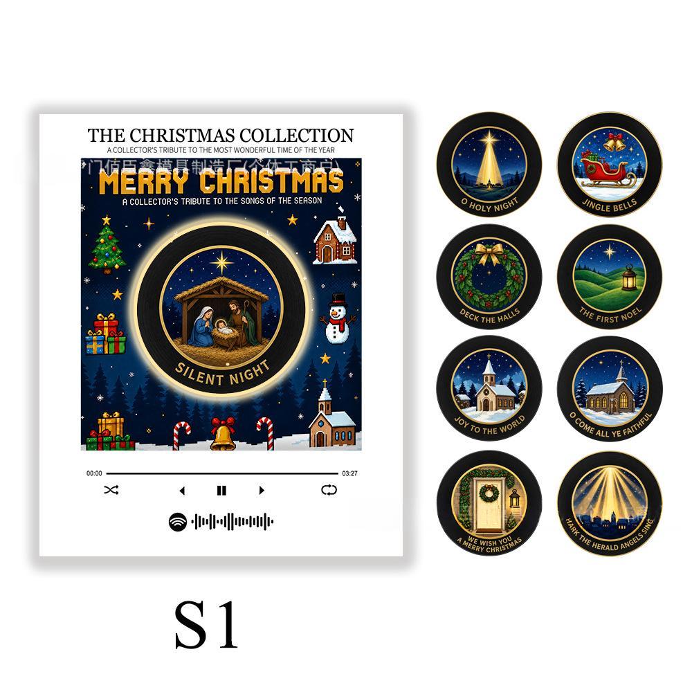 Christmas music player with nativity scene and round carol discs, style S1.