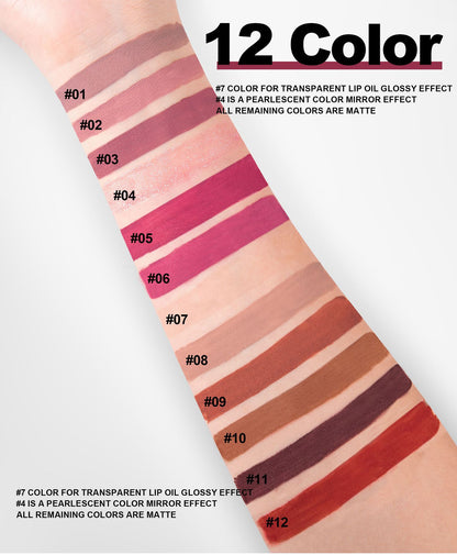 Waterproof Lip Gloss Set with 12 Color Transfer-Proof Finish
