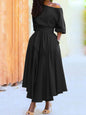 Women's Off Shoulder Bodycon Dress with Tie Waist Solid Color
