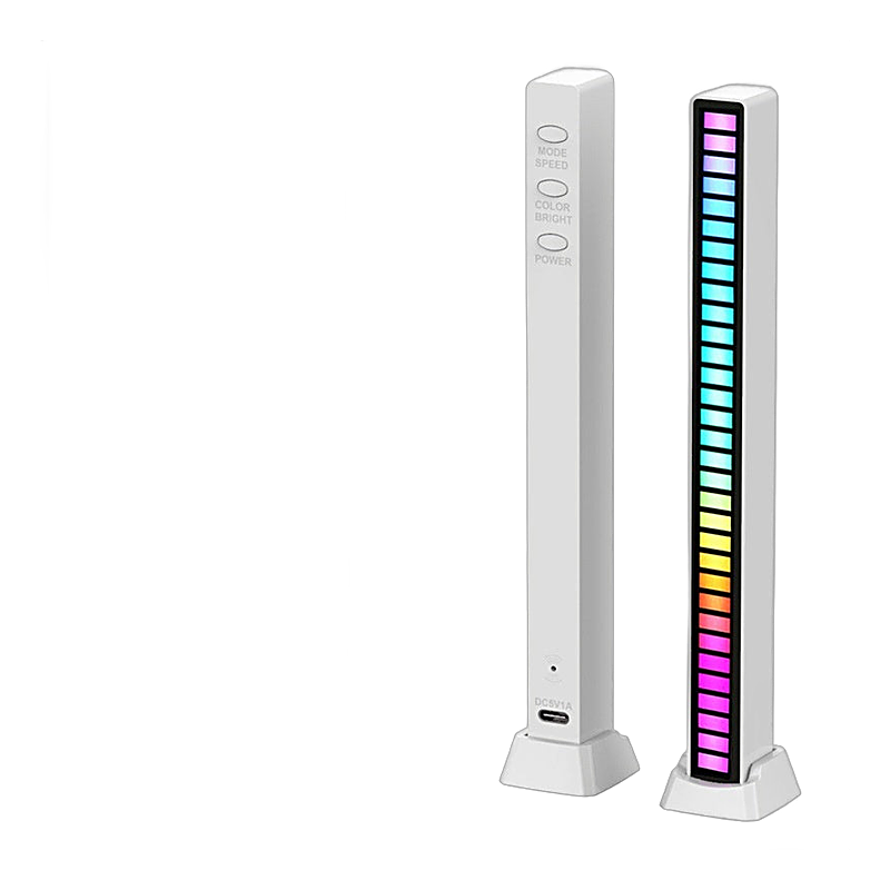 Sound reactive LED light bar for desktop setups with white housing and sixteen lamp beads specification