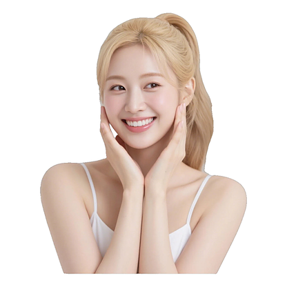 Facial serum pump bottle and product box next to a smiling woman.