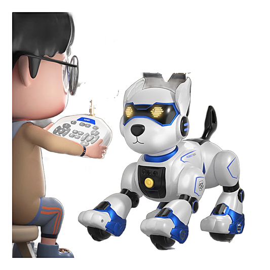 Interactive toy dog with voice control and programmable play features and remote