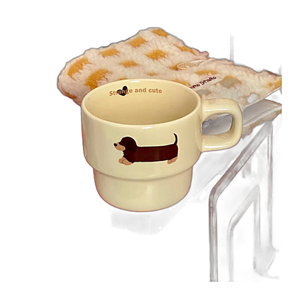 Dachshund print ceramic coffee mug gift set with coaster, alternate angle