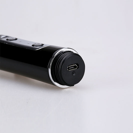 Electric makeup brush handle featuring a USB charging port and control buttons
