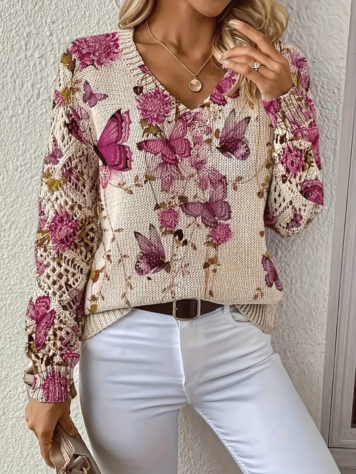 Textured Knit Long Sleeve Pullover For Spring And Autumn Regular Fit