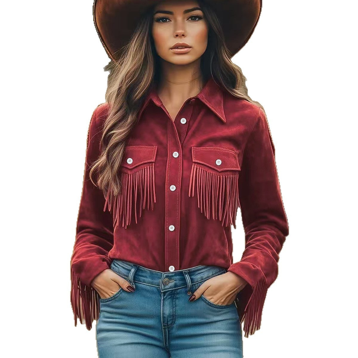 Western Style Top with Textured Panels and Tassel Details