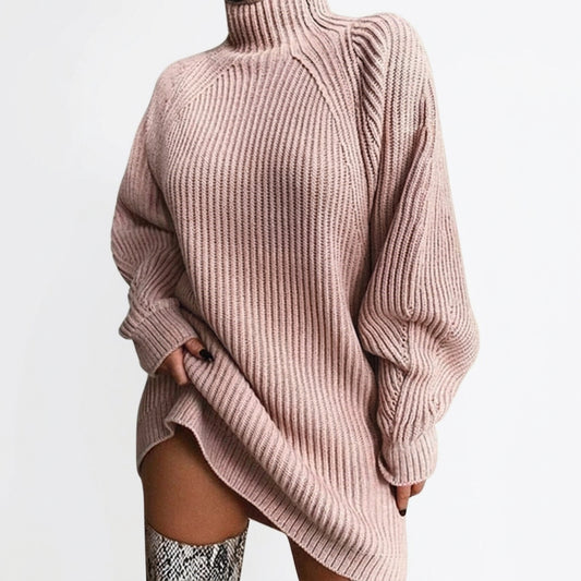 Sweater dress ribbed knit turtleneck in relaxed silhouette (view 2)