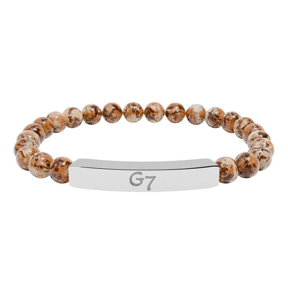 Unisex Engraved G7 Group Natural Stone Bar Bracelet -Wealth Good Fortune, Health, Love, Success and Happiness!