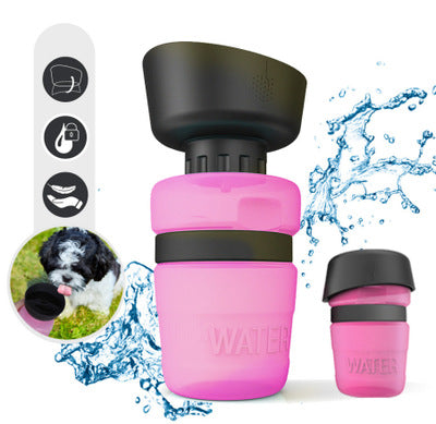 Dog Water Bottle HDPE Foldable with Integrated Silicone Travel Bowl and Leak Proof Top Buckle