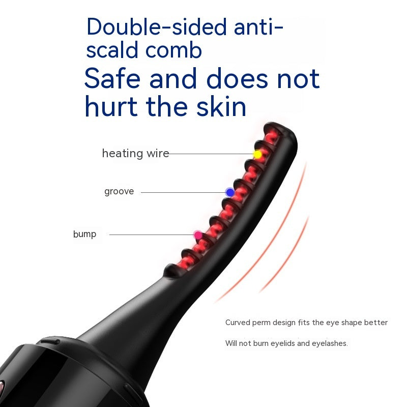 Close-up of heated eyelash curler comb head with feature labels