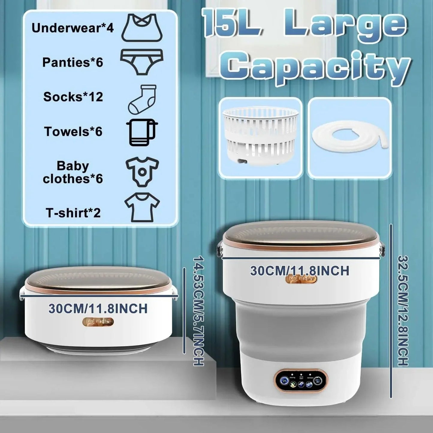 15L Portable Small Washing Machine Collapsible Washer with Spin - merch gone viral.