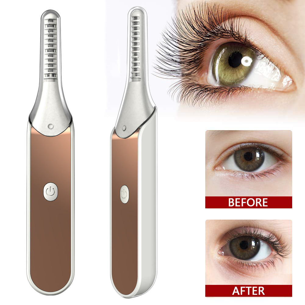 Two heated lash curlers with before and after lash comparison