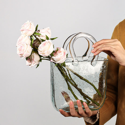 Nordic Vase Hand Blown Eco Glass with Bubbles for Living Room Display