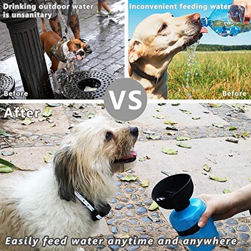Dog Water Bottle HDPE Foldable with Integrated Silicone Travel Bowl and Leak Proof Top Buckle