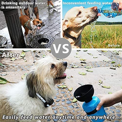 Dog Water Bottle HDPE Foldable with Integrated Silicone Travel Bowl and Leak Proof Top Buckle