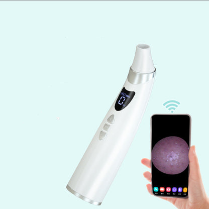 Blackhead remover device with phone showing magnified pore camera view