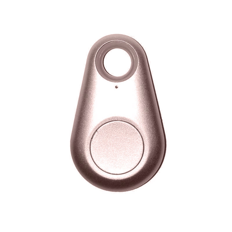 Teardrop-shaped rose gold waterproof Bluetooth tracker for locating keys and bags.
