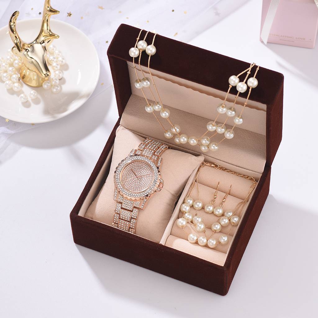 Radiant Watch with Pearl Jewelry Set Diamond Sparkle