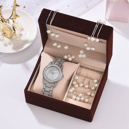 Radiant Watch with Pearl Jewelry Set Diamond Sparkle