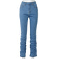 Ruched Denim Pants With Mid Rise And Stacked Hem Figure Enhancing Fit