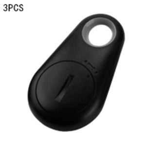 Black, teardrop-shaped waterproof Bluetooth tracker with a central button, used to locate keys and bags.