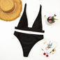 Deep V Plunge Bikini With High Waist Bottom For Women Quick Dry Nylon Lightweight Coastal Beachwear Built-In Chest Pads