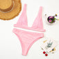 Deep V Plunge Bikini With High Waist Bottom For Women Quick Dry Nylon Lightweight Coastal Beachwear Built-In Chest Pads