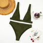 Deep V Plunge Bikini With High Waist Bottom For Women Quick Dry Nylon Lightweight Coastal Beachwear Built-In Chest Pads