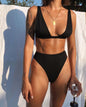 Deep V Plunge Bikini With High Waist Bottom For Women Quick Dry Nylon Lightweight Coastal Beachwear Built-In Chest Pads