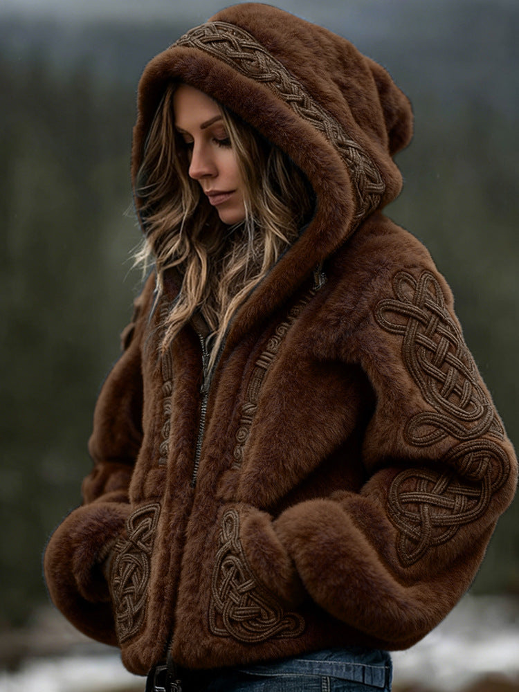 Soft Cardigan Hooded Zip Up With 3D Pattern For City Wear