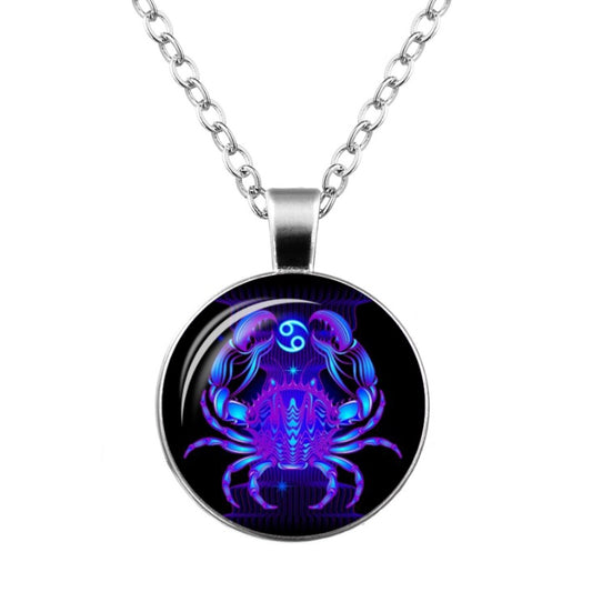 Necklace cancer zodiac constellation glass pendant with adjustable link chain