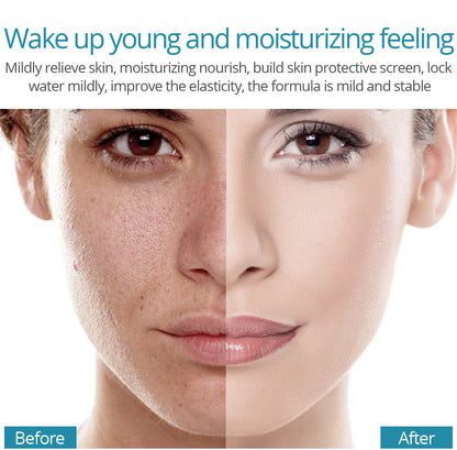 Before and after facial comparison showing smoother-looking skin