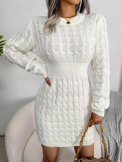 Cable Knit Sweater Dress With Acrylic Knit For Everyday City Wear