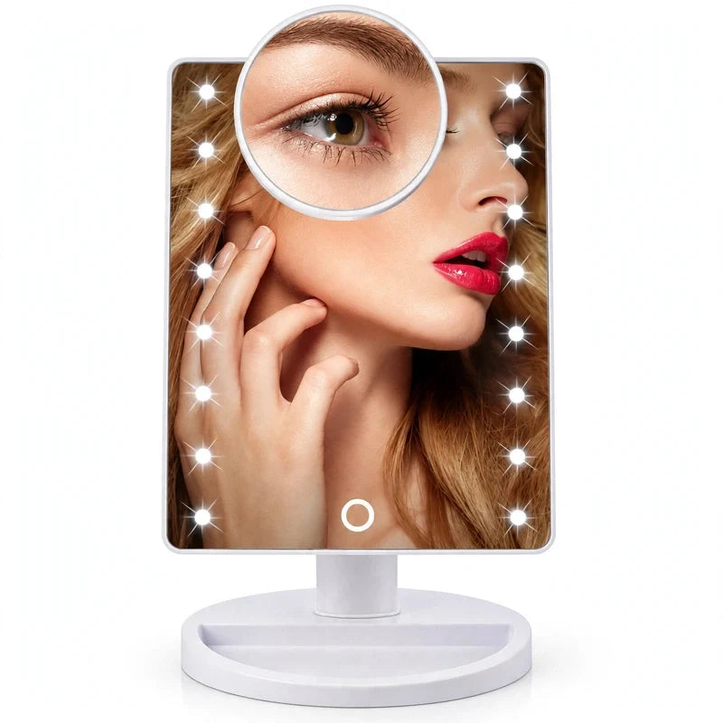 Touch screen LED makeup mirror with adjustable brightness
