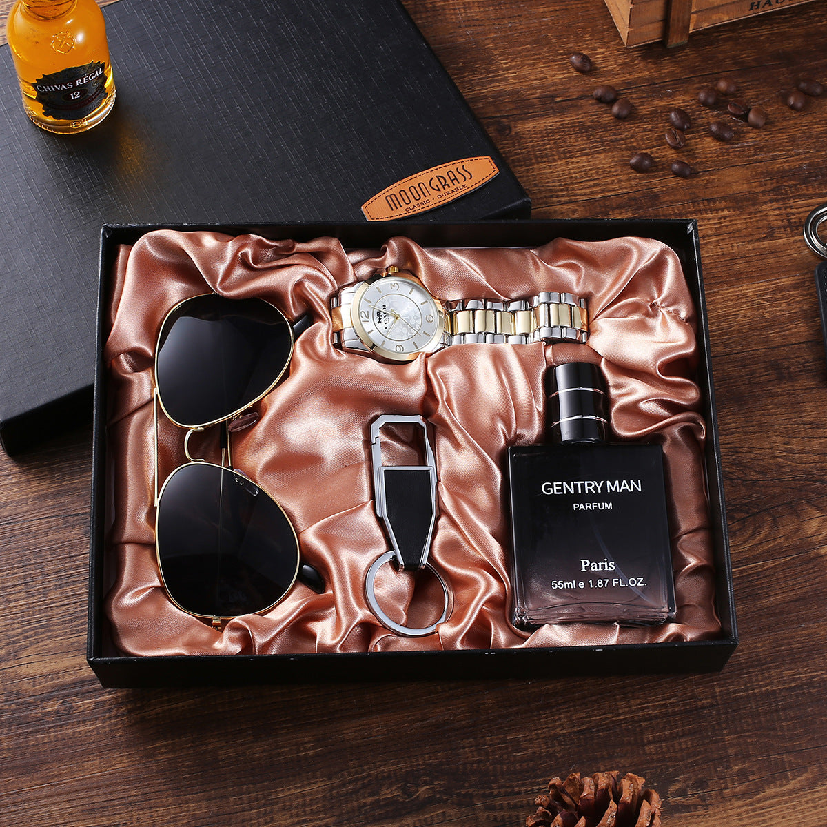 Stylish Watch 4-Piece Gift Set With Belt Wallet Tie