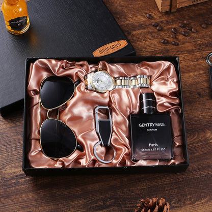 Stylish Watch 4-Piece Gift Set With Belt Wallet Tie
