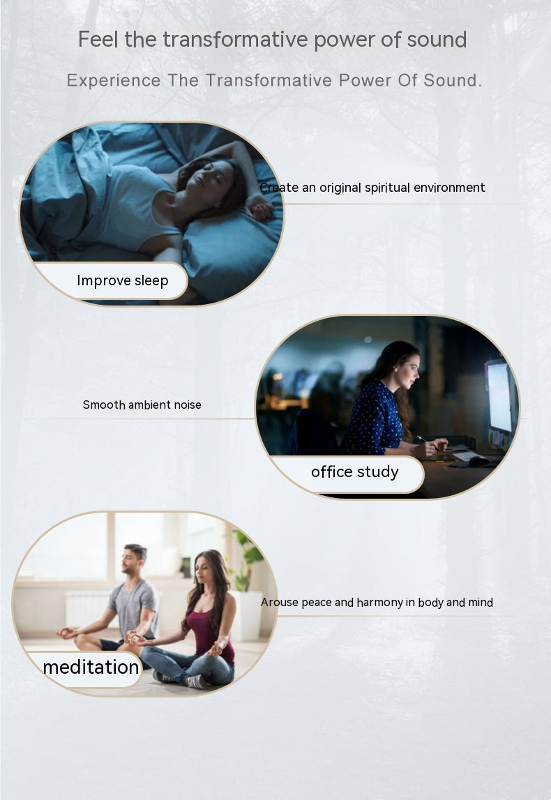 Lifestyle collage showing sleep, office study, and meditation use cases