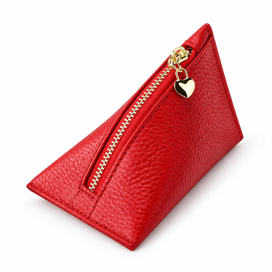Red leather mini coin purse with gold zipper and heart charm