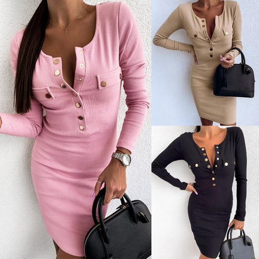 Women's Elegant Fitted Long Sleeve Dress - Fashionable Bodycon Dress