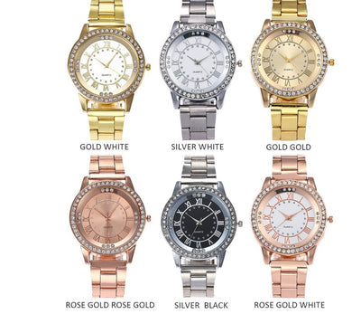 Luxury Designer Silver Rose Gold Watches for Women Dress Rhinestone Quartz Watch Casual Women Stainless Steel Wristwatches Female Clock