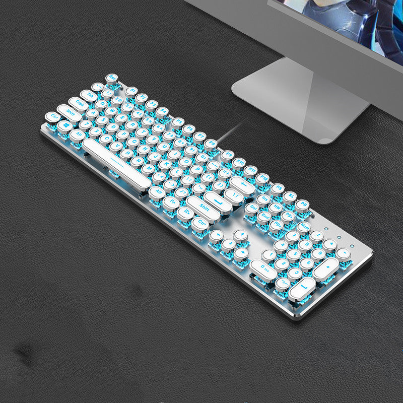 Retro Keyboard and Mouse Set with Metal Frame LED Backlit Wired USB 3
