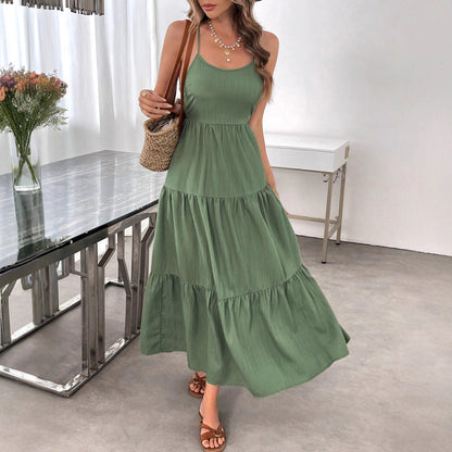 Flowy Dress With Silk Spaghetti Straps And Tiered Bow Waist For Women Ideal Beach Party Outfit