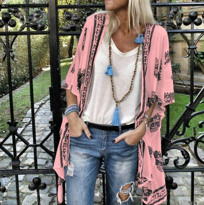 Chic Cardigan mid-length printed sleeved cardigan shirt